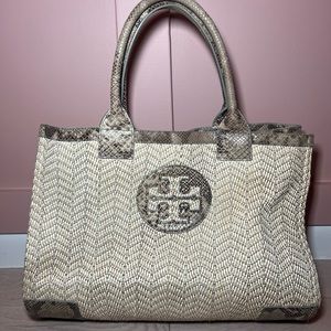 Tory Burch Snake Embossed Raffia Ella Tote